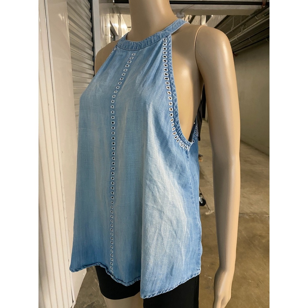 ANTHROPOLOGIE Cloth & Stone Women Blue Tencel Denim Halter Top Sleeveless Tank M - Picture 5 of 8